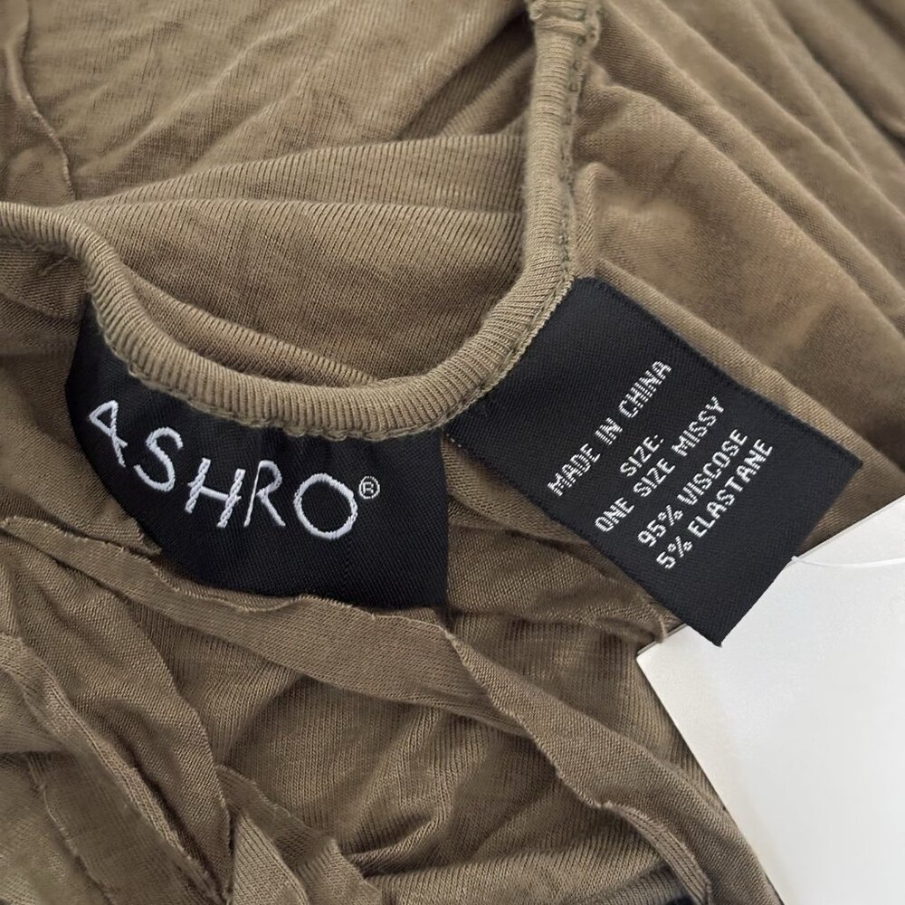 Ashro Open Front Cardigan Vest ONE SIZE MISSY Olive Green Slashed Boho NWT - Picture 5 of 12